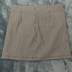 Brown Houndstooth Stretch Check Grunge Sexy Micro Mini Womens Skirt Size L